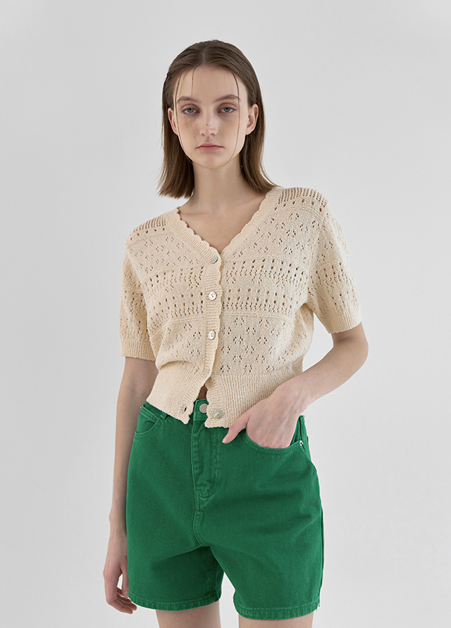 (PT-5432) Color Dyed Half Denim Pants Korea