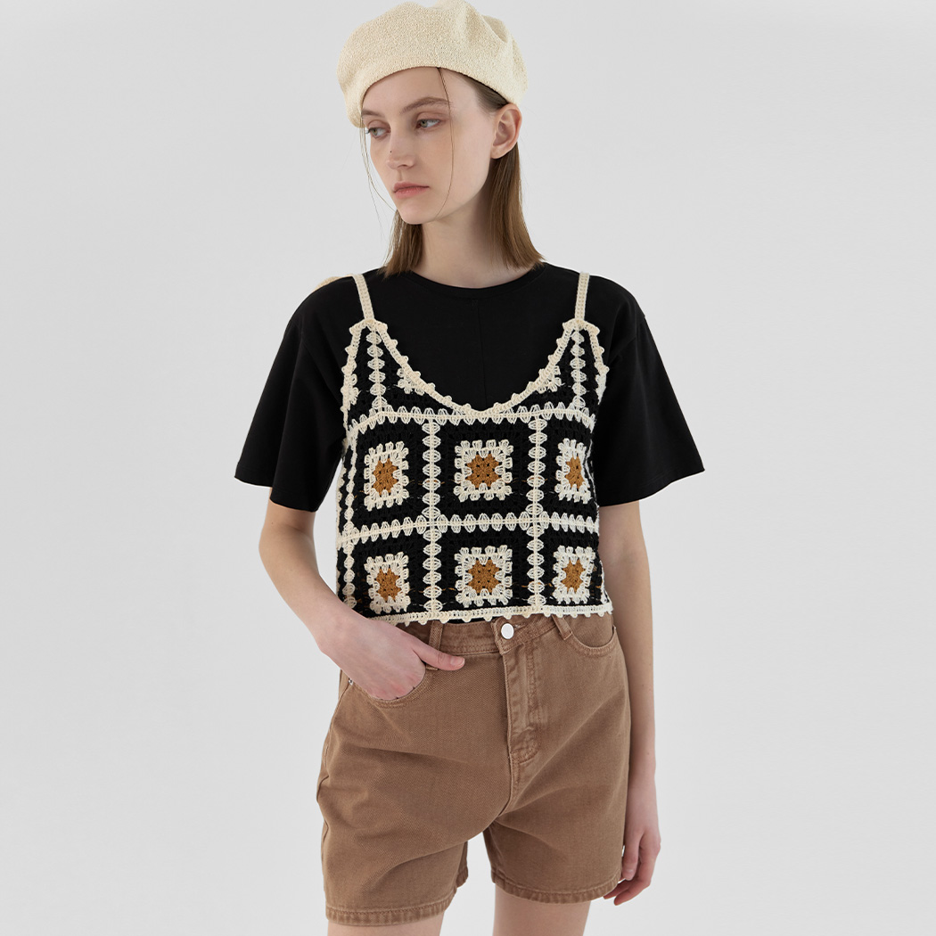 (VT-0244) Square Crochet Knit Bustier