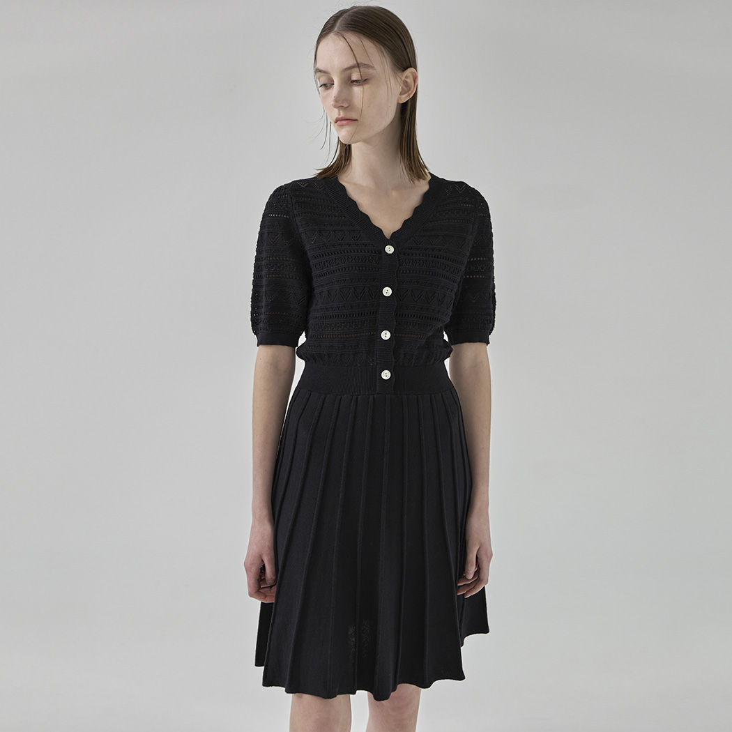 (OP-6053)Crochet lace flare knit one-piece