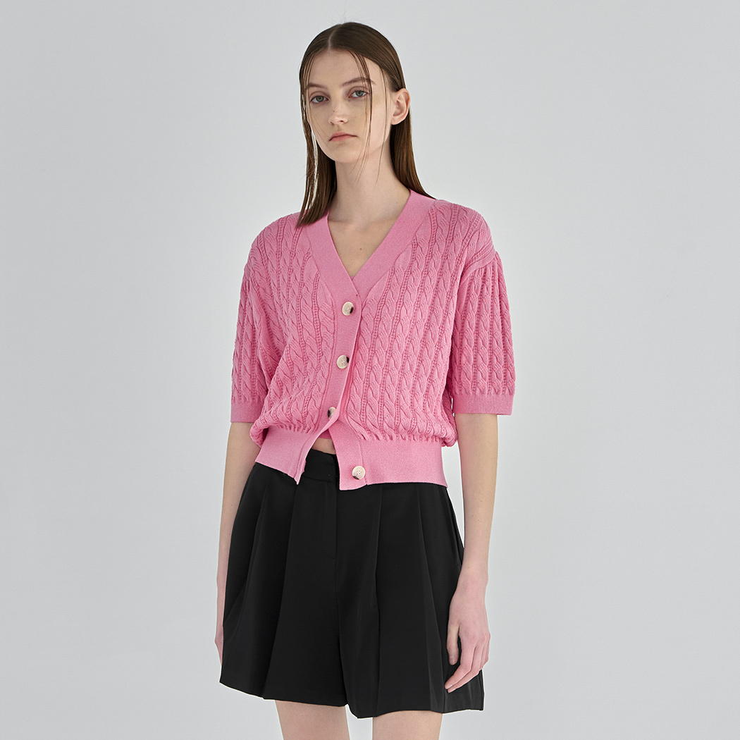 (CD-2037) Cable Volume Sleeve Knit Top Cardigan Set S