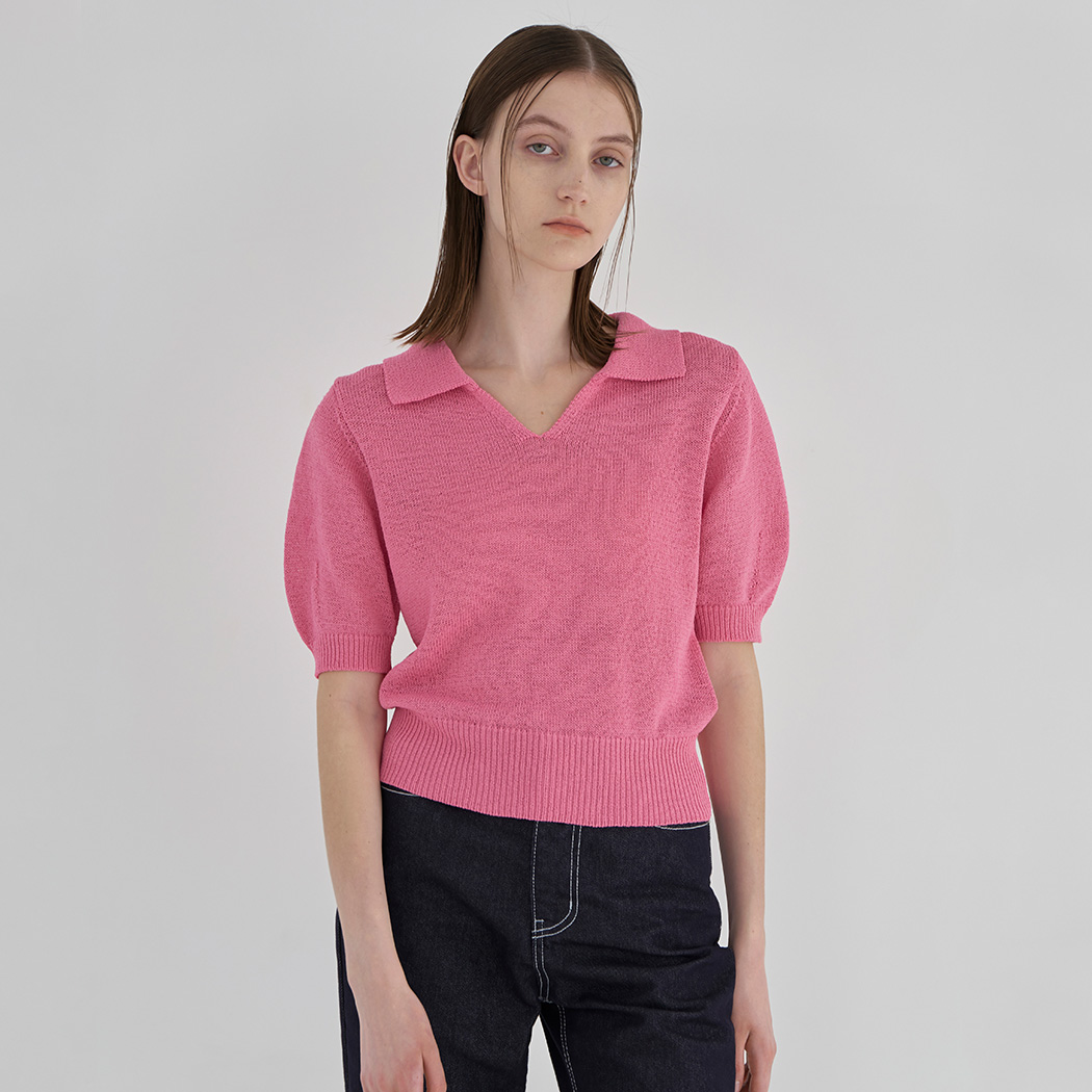 (T-6642) Open collar cool touch crop knit