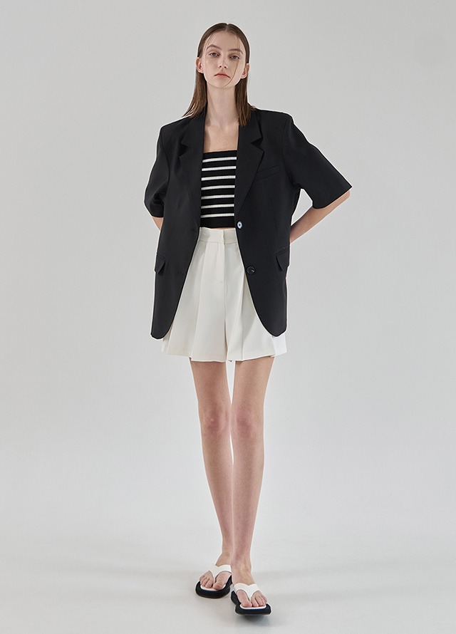 (BL-4126) Light Embo Mini Gingham Check Puff Blouse Korea