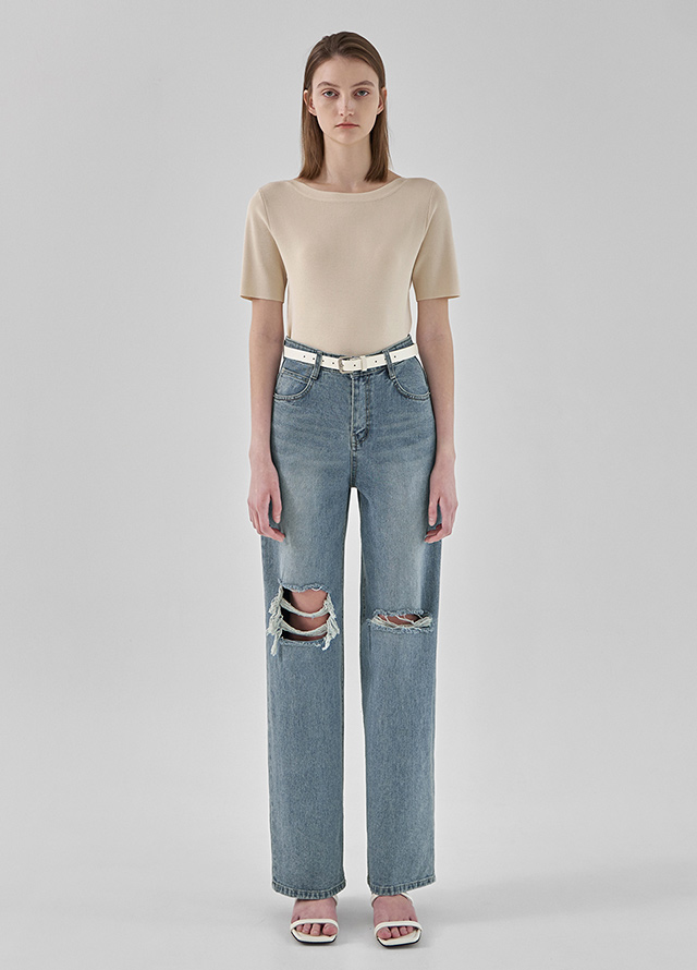 (T-6428) Boat neck minimal knit Korea