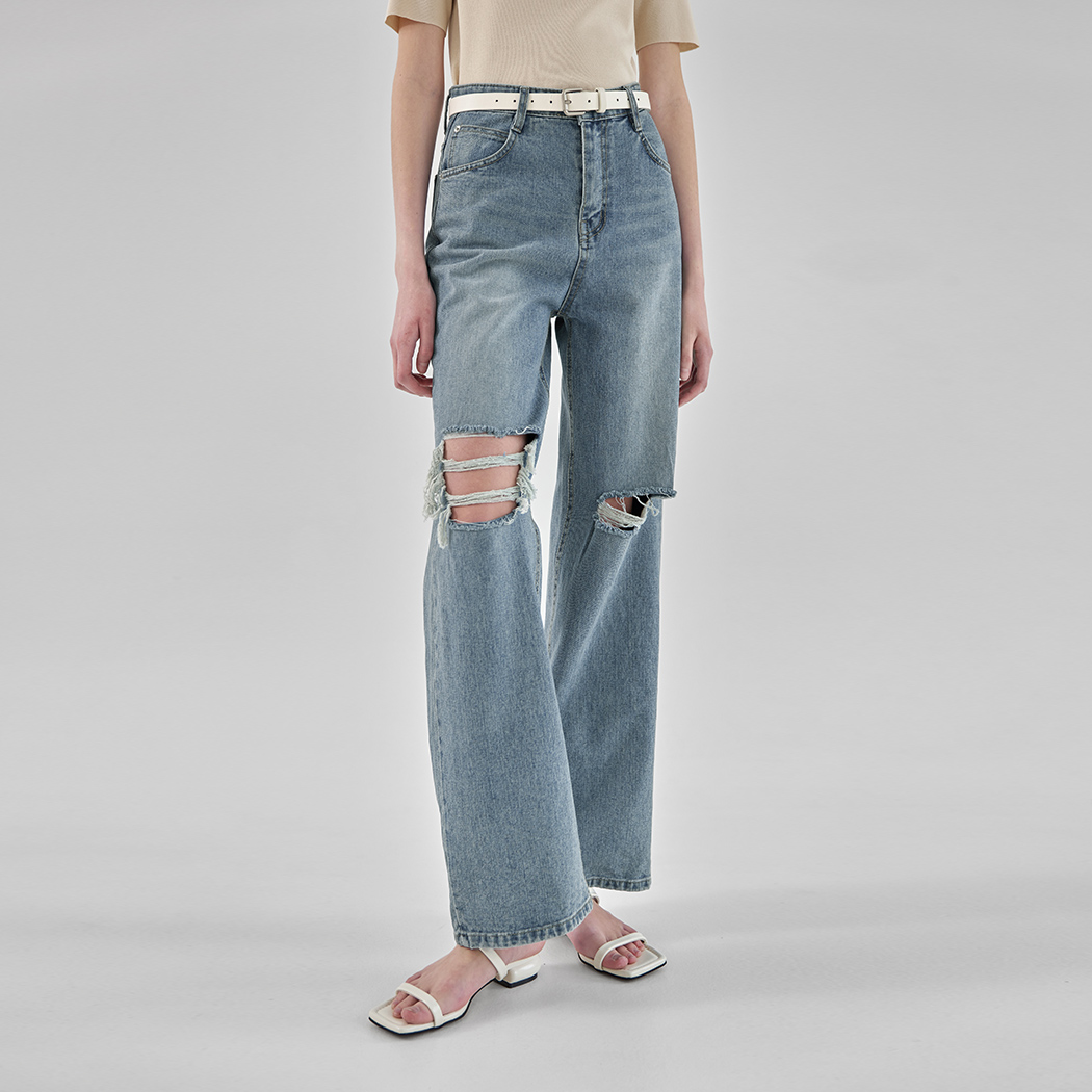 (PT-5437) Destroyed loose fit denim pants