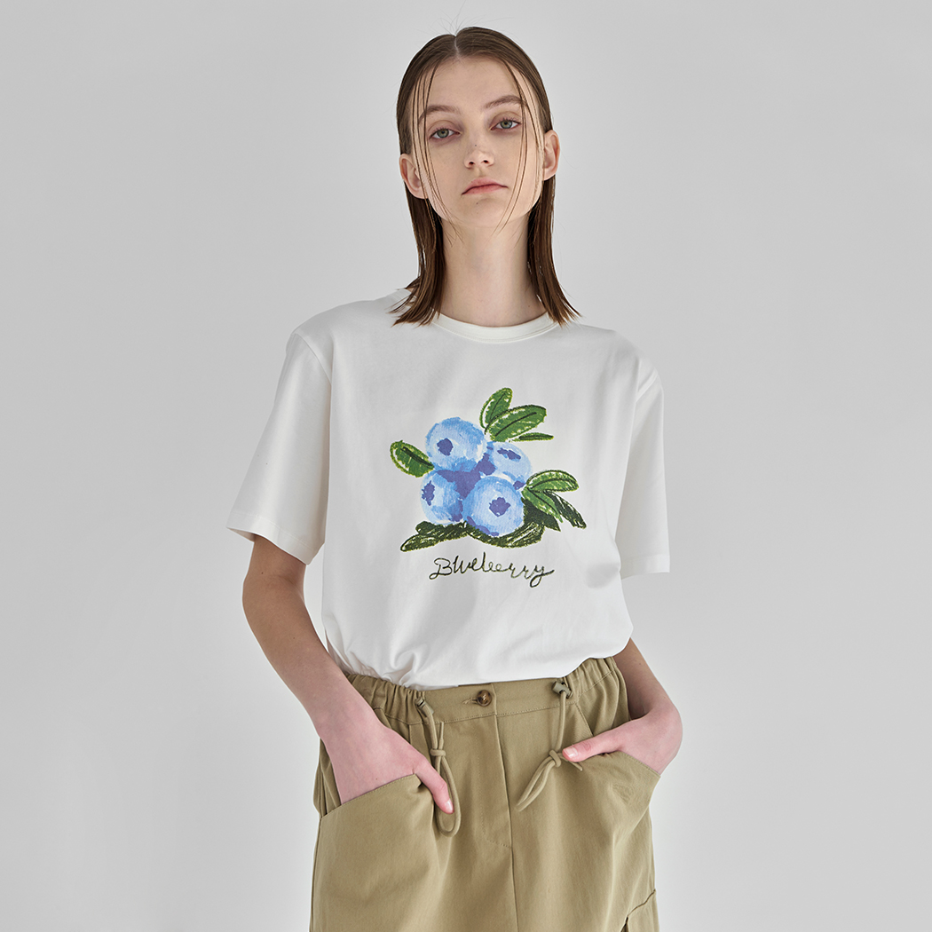 (T-6683)SUPERMARKET FLOWER BLUEBERRY OVERFIT T-SHIRT