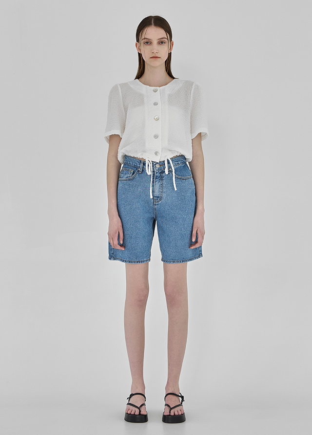 (BL-4021) Lace Pleated V-Neck Blouse Korea