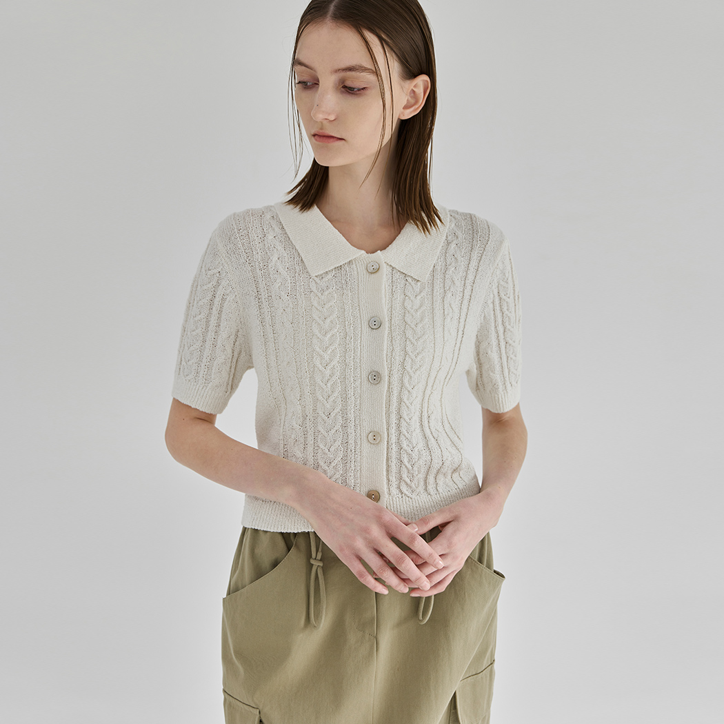(CD-2057)Cable Summer Buckle Collar Knit Cardigan