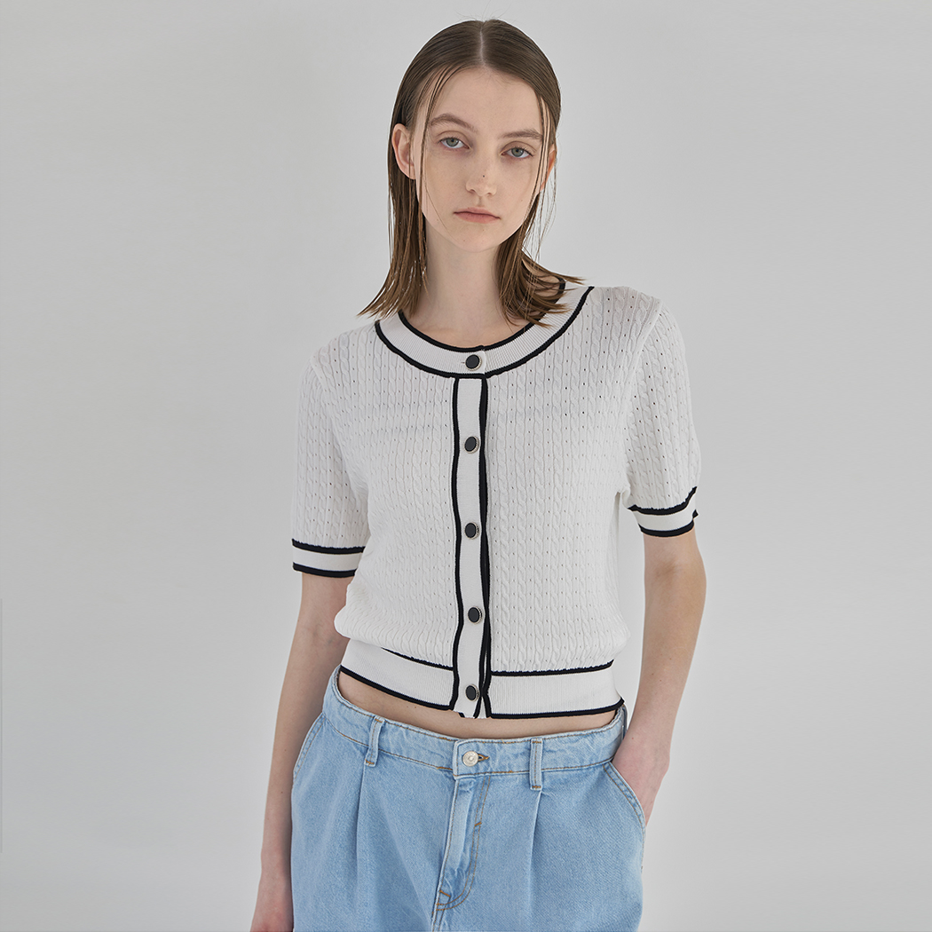 (CD-2054) Cable Color Point Cardigan Top Set