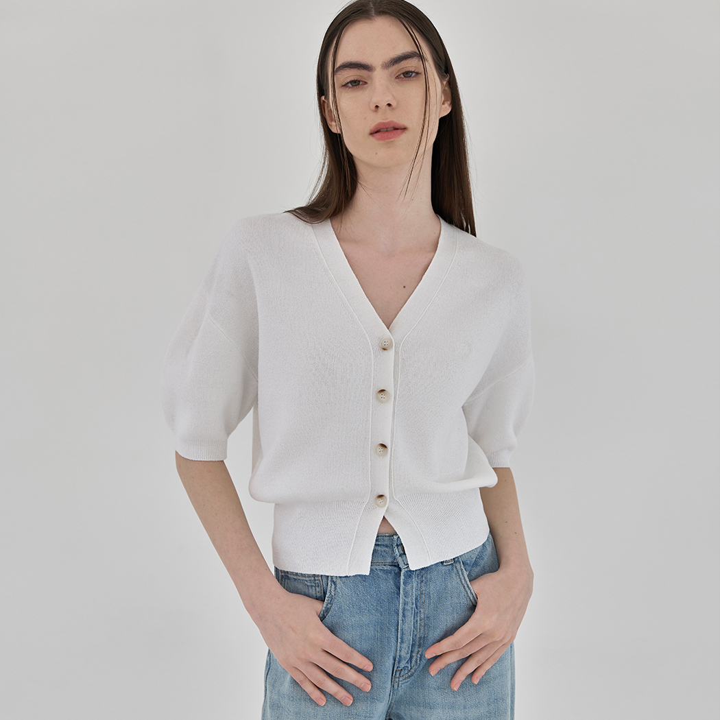 (CD-2055) Summer Boucle Balloon Sleeve V-Neck Knit Cardigan