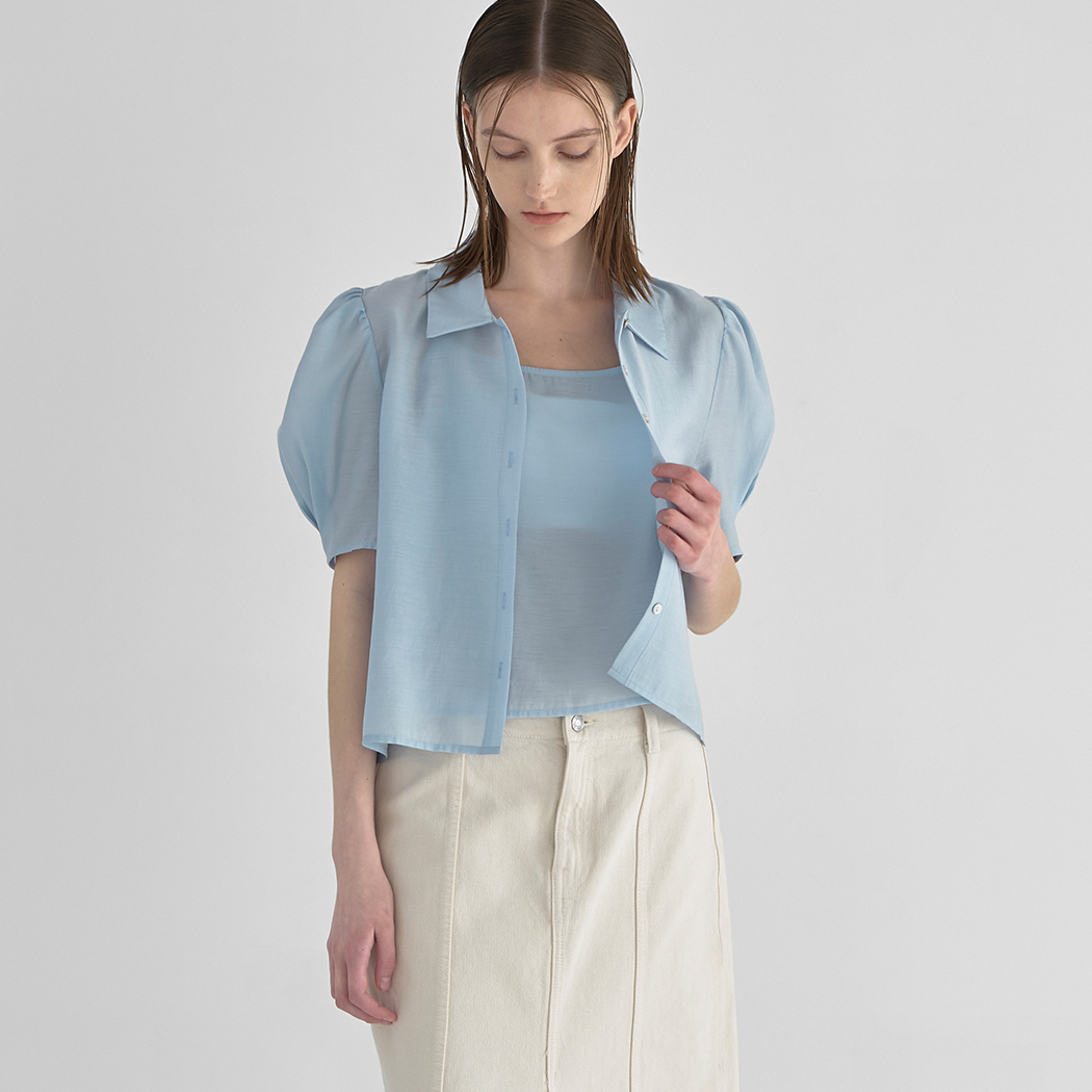 (BL-4142) Angel Puff Sleeve Nashi Blouse Set S