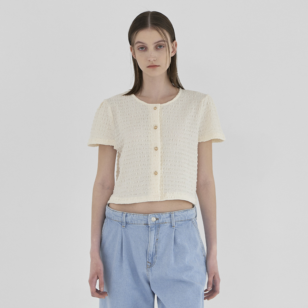 (BL-4166)Feminine Round Wrinkle Blouse