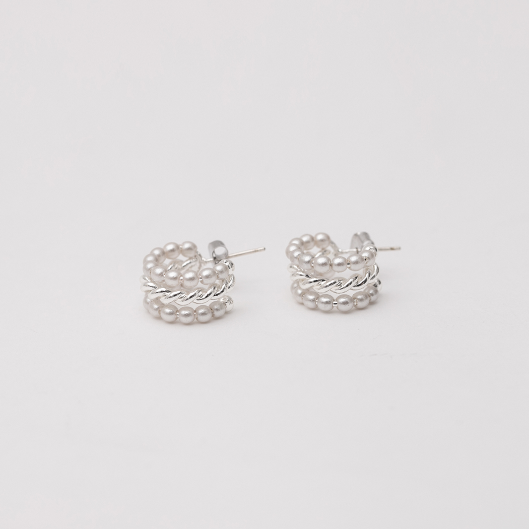(E-1573) Mini Pearl Mix Silver Needle Earrings