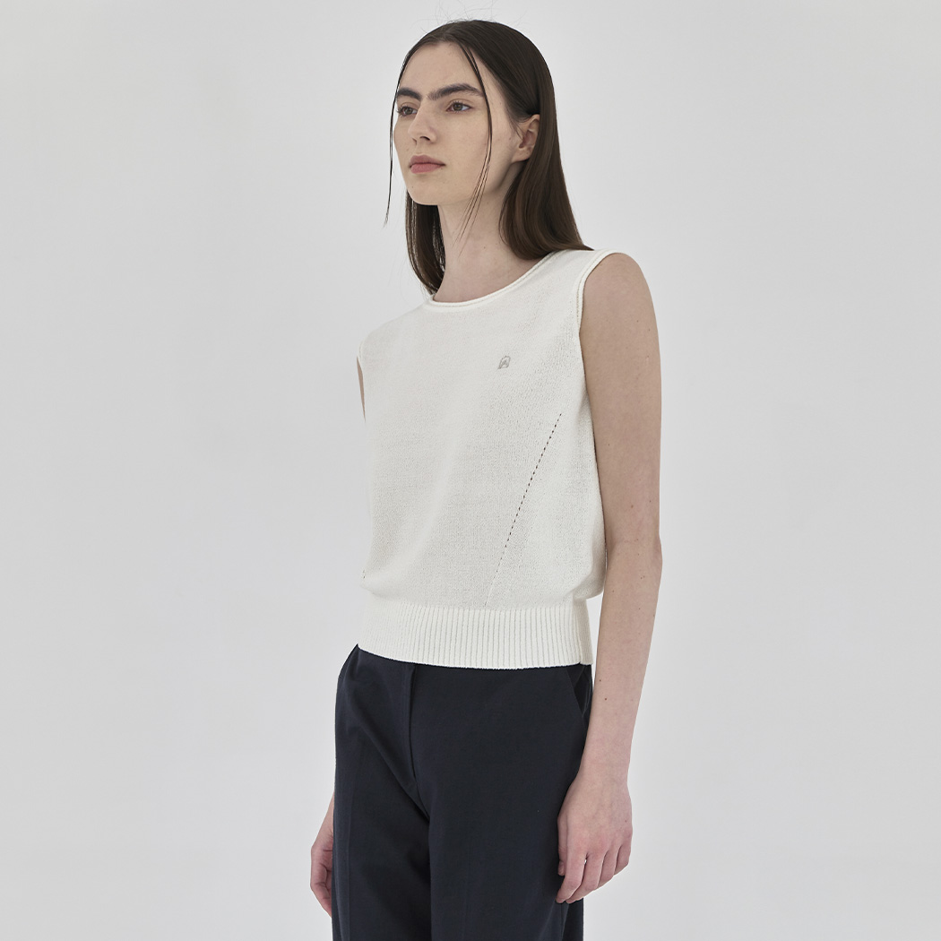 (T-6671) Summer boucle boat neck sleeveless knit