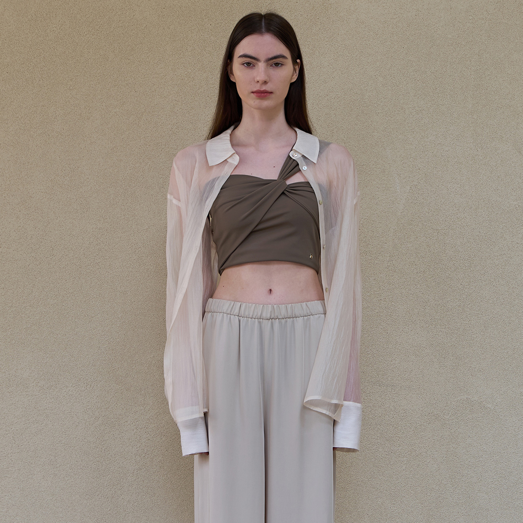 (BL-4151) Unveil Sheer Slit Blouse Ivory