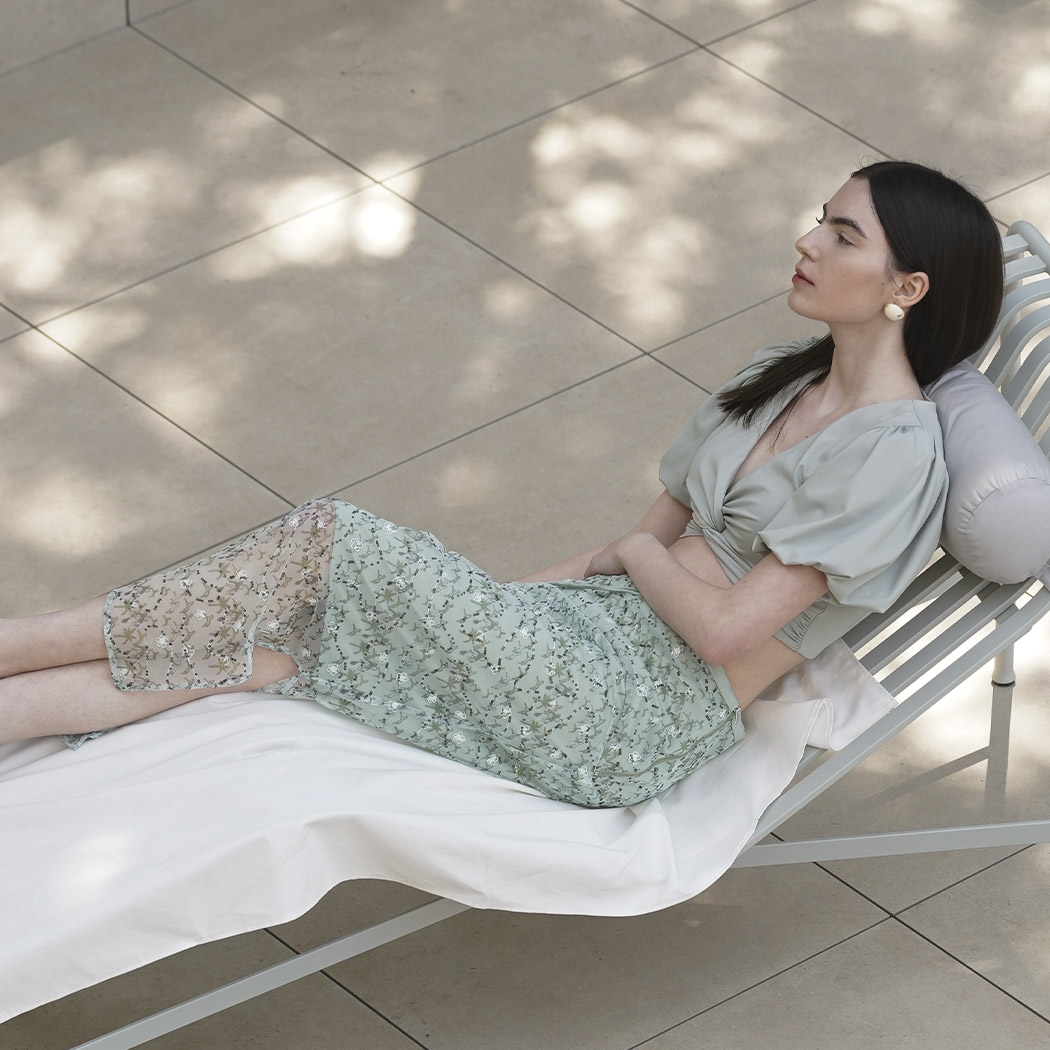 (SW-804) Puff Sleeve Shirring Swim Bra Top Misty Mint