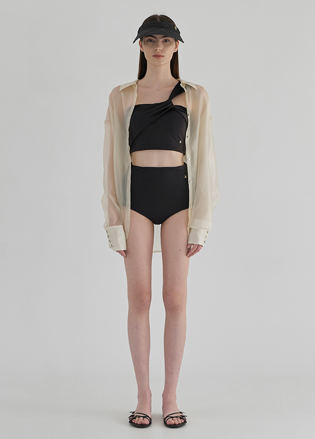 (BL-4151) Unveil Sheer Slit Blouse Ivory Korea