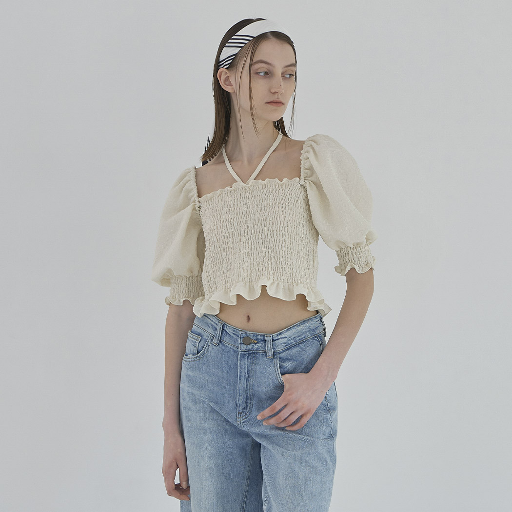 (BL-4147)Smoking Tank Top Blouse Cream