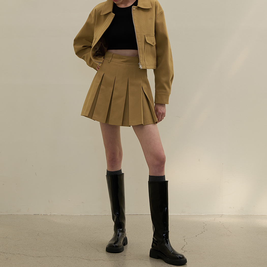 (SK-4846)Heavy Cotton Set-up Stitch Pleated Mini Skirt Korea