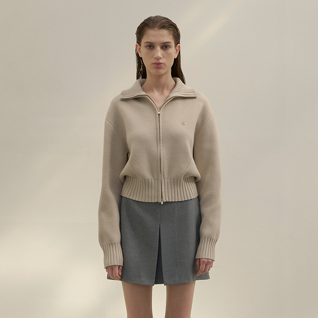 (CD-2066) High neck two way zip-up knit cardigan
