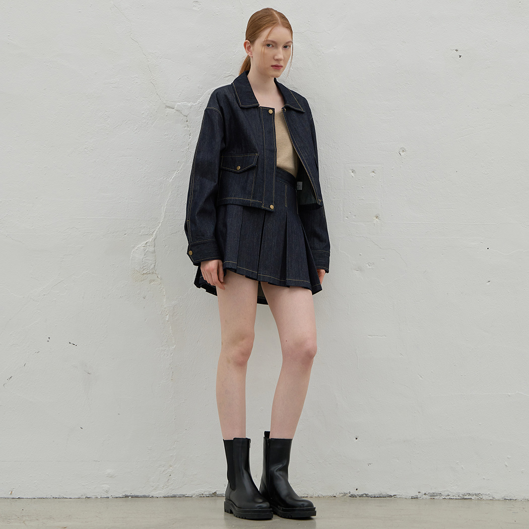 (SK-4844)Utility Set-up Selvage Denim Pleated Mini Skirt
