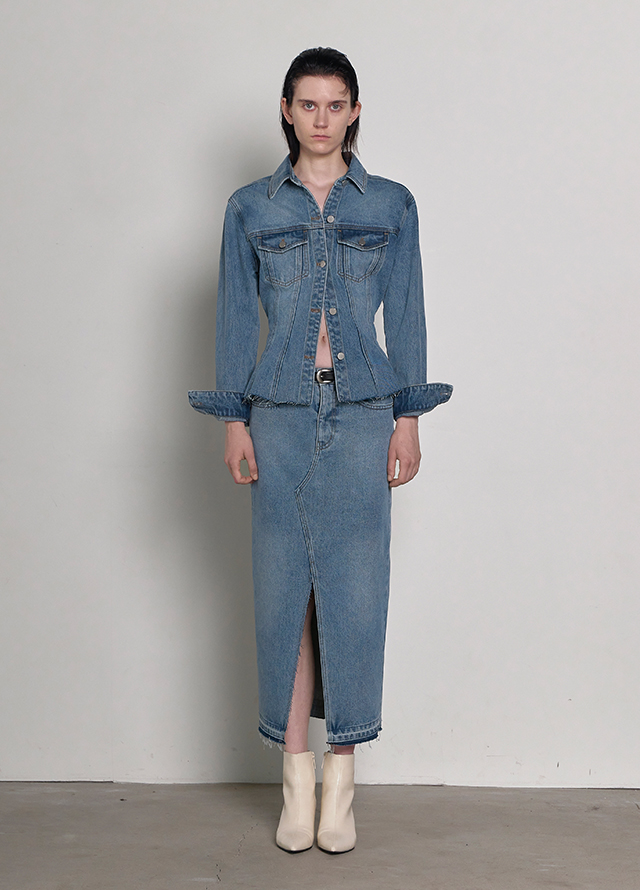 (JK-2911) Aaron Set-up Peplum Denim Jacket Korea
