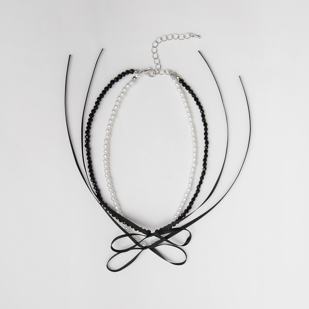 (N-844) Ribbon Layered Necklace
