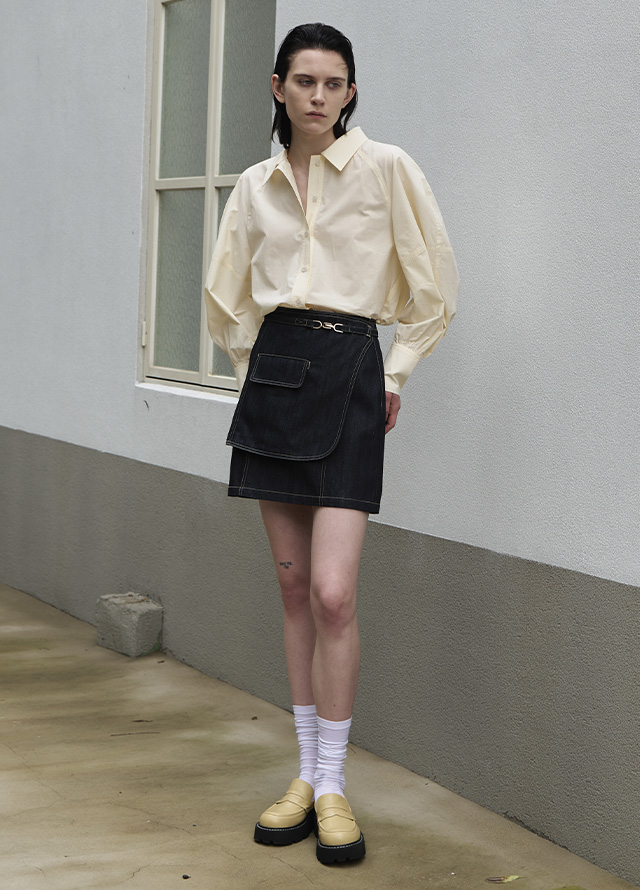 (BL-4181) Cotton Balloon Sleeve Blouse Korea