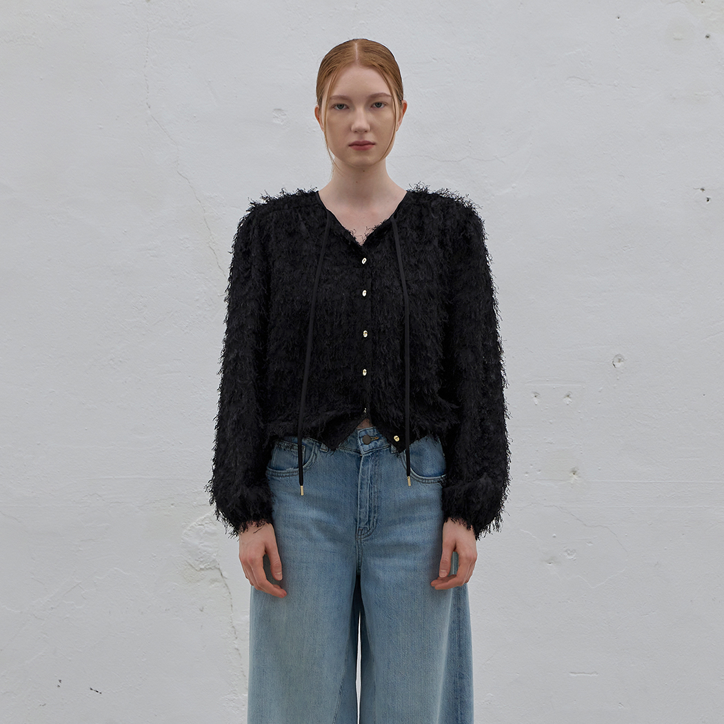 (BL-4162) Illusion Feather Blouse Black