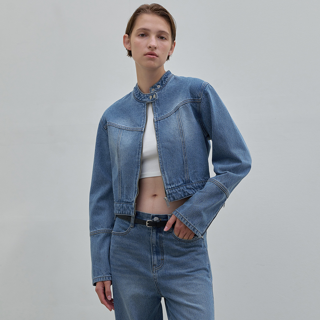 (JK-2849) Selfie Set Up Biker Denim Jacket