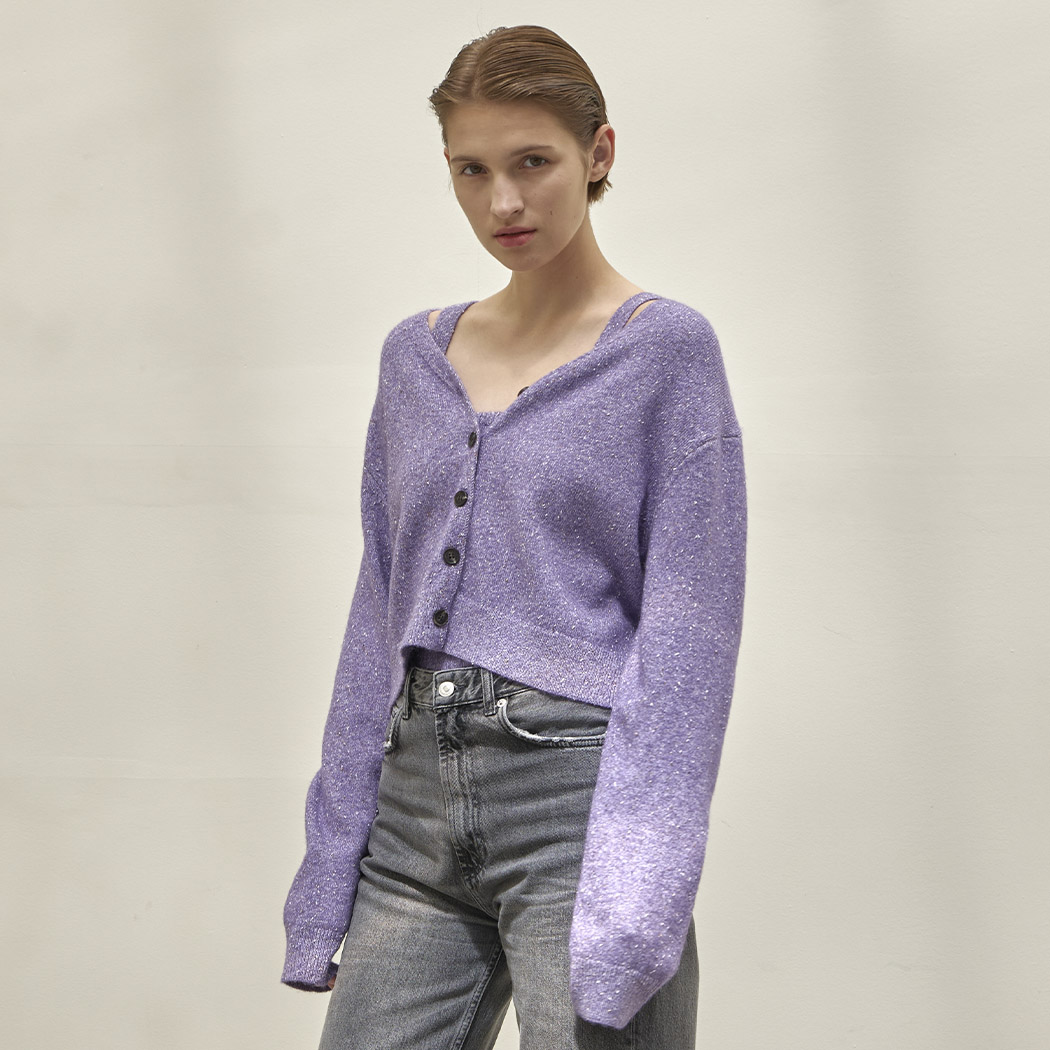 (CD-2064) Bokeh Knit Top Cardigan Set S