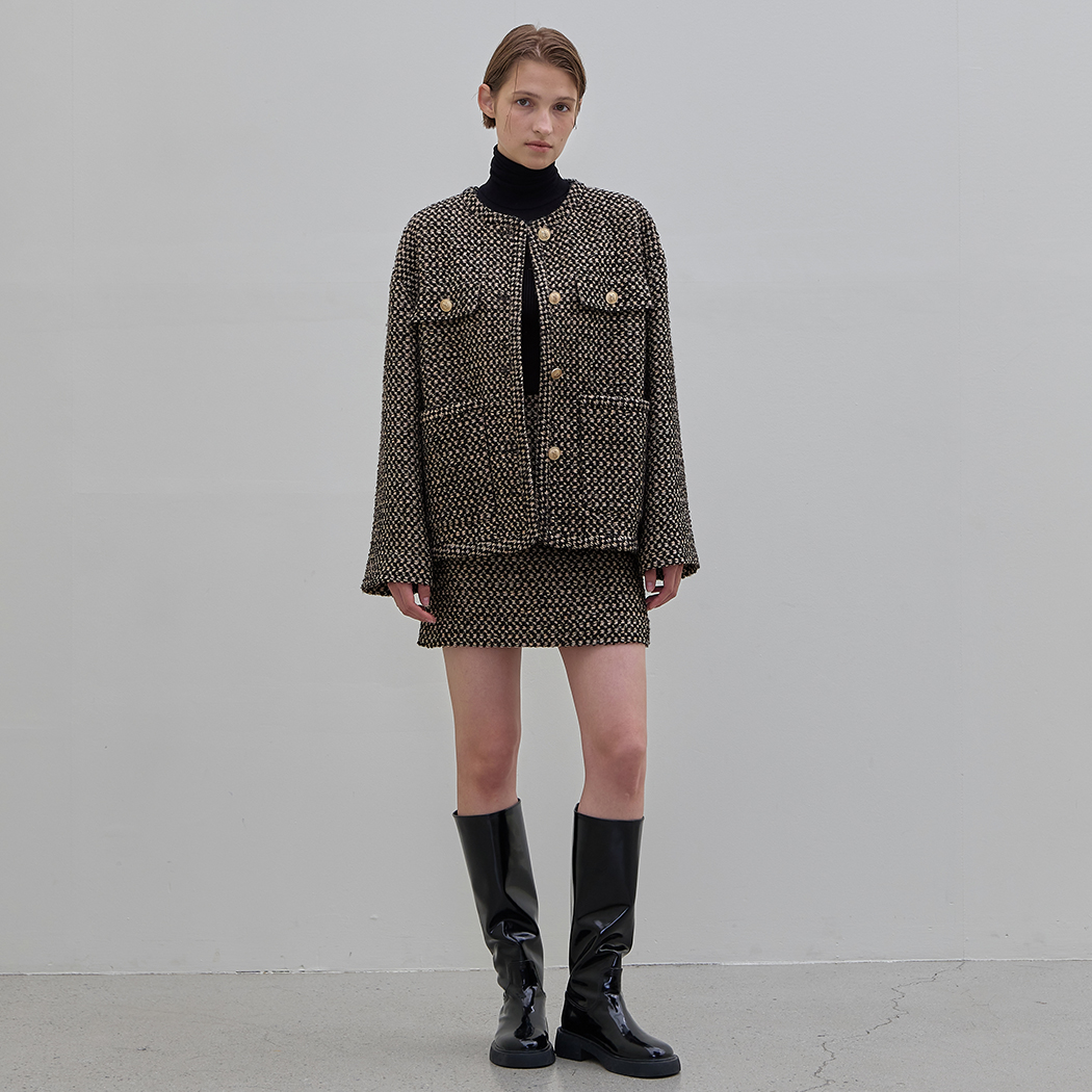 (JK-2858)Wool Margaret Set-up Tweed Jacket