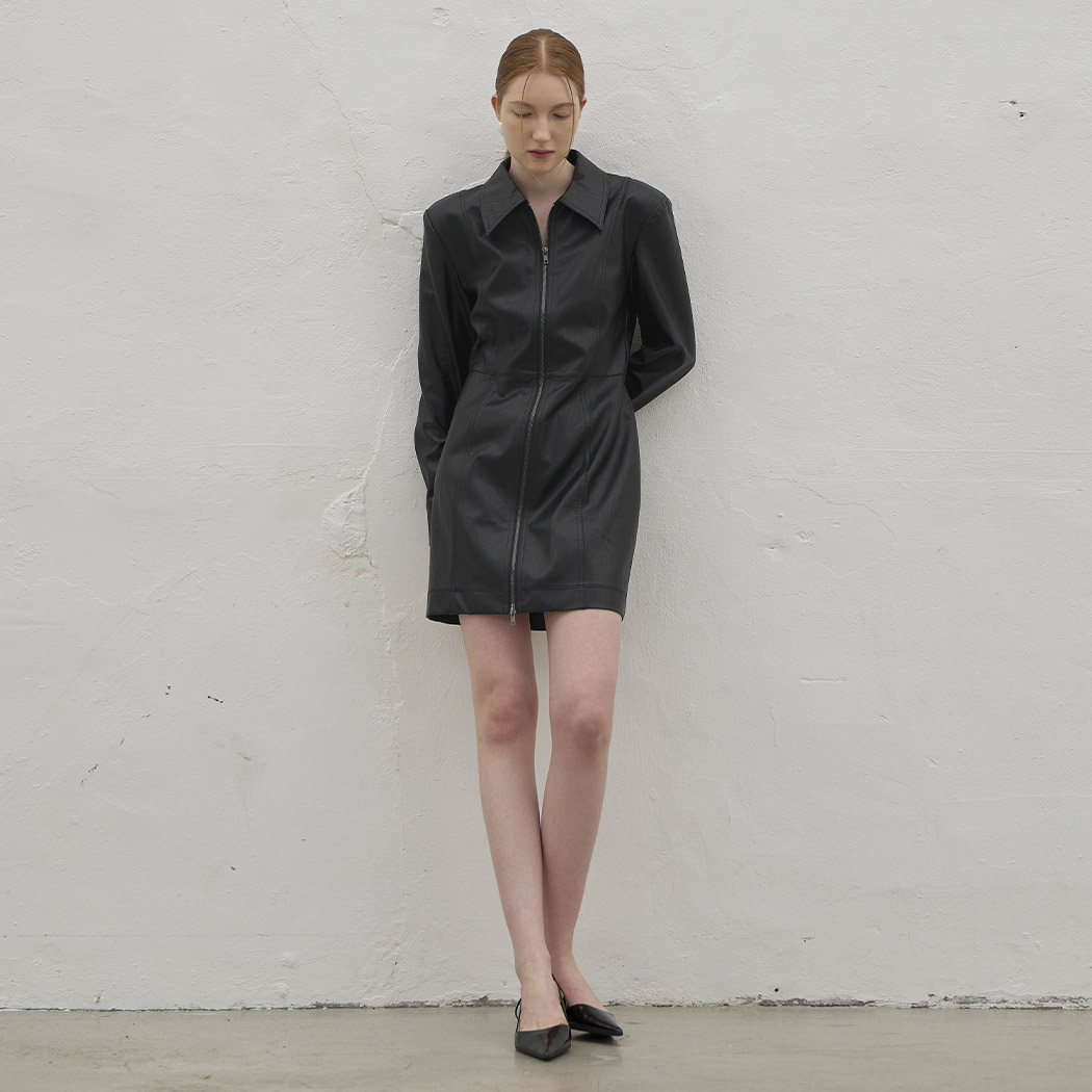(OP-6124)Greta Leather Open Zip One Piece