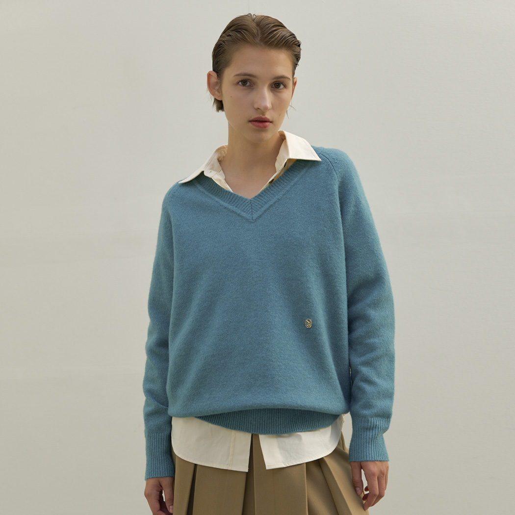 (T-6721) Hairy loose fit Nagrang V-neck knit
