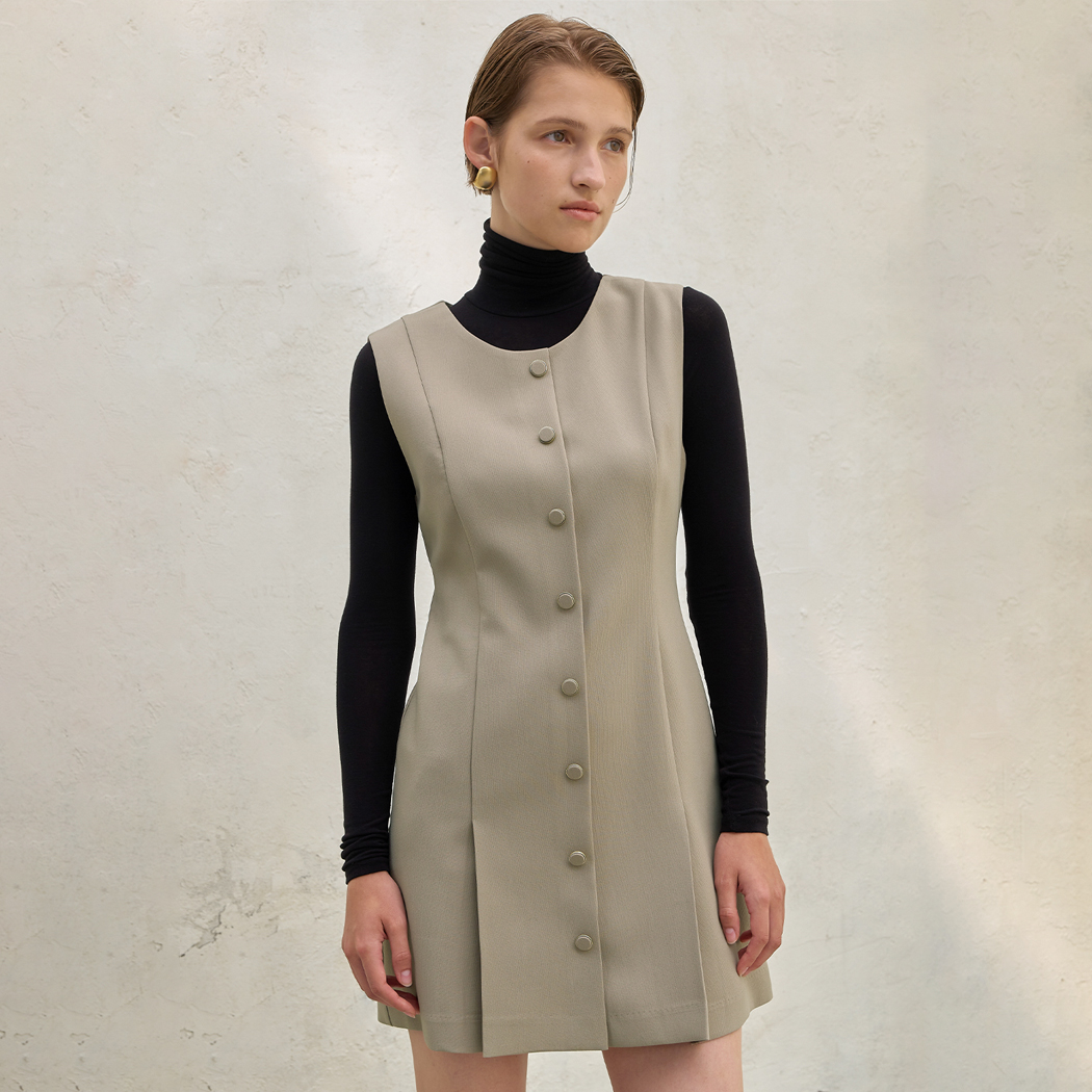 (OP-6092)Brin Solid Pleated Layered One Piece