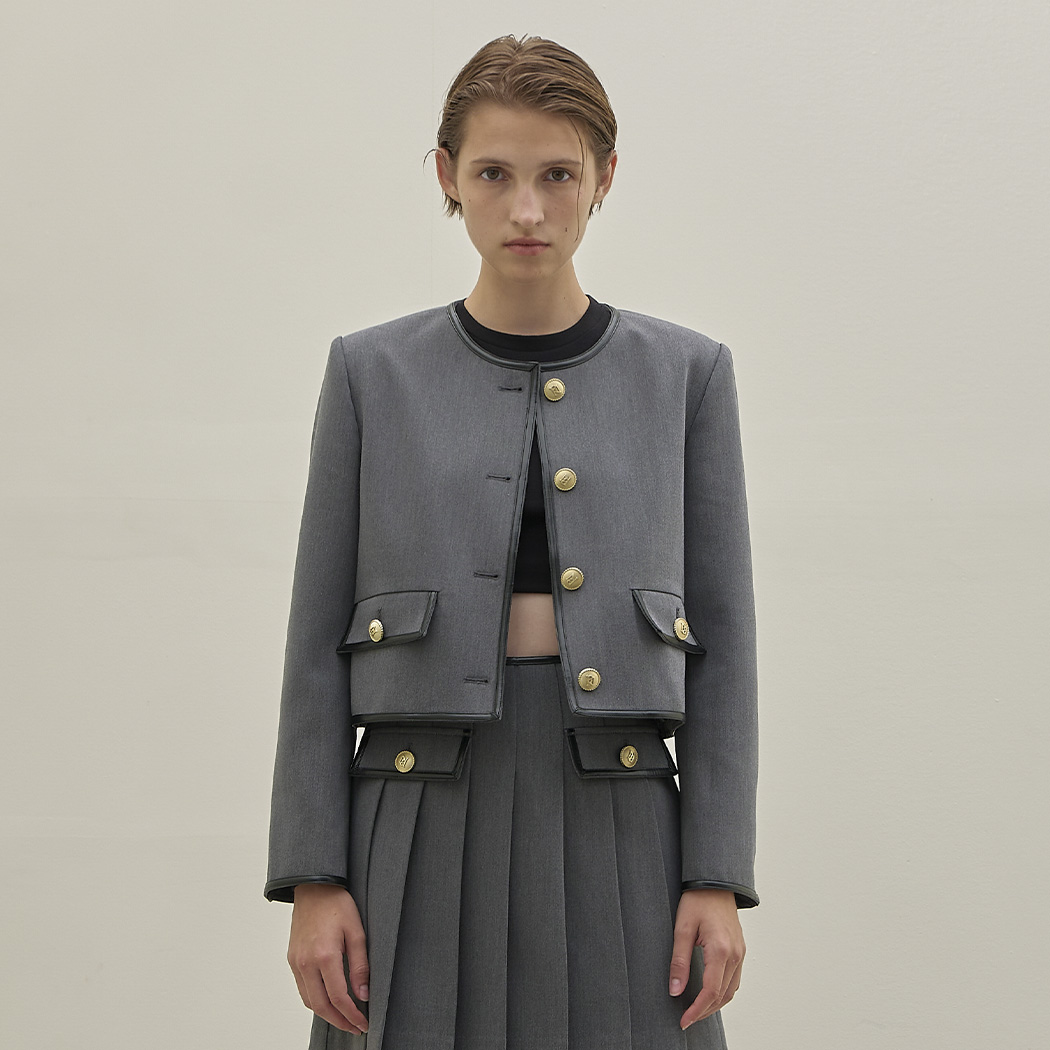 (JK-2850) Matil Leather Line Set-up Jacket