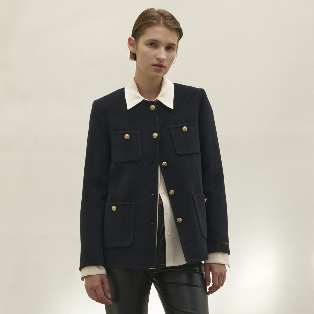 (JK-2837) Ronique Wool Handmade Set-up Belt Set Half Jacket S