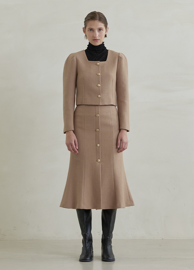 (BL-4176) Wool Tweed Set-up Crop Blouse Korea