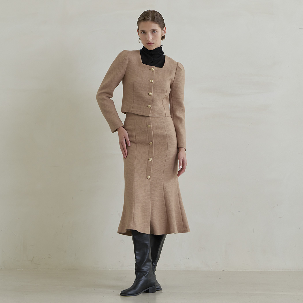 (SK-4872) Wool Tweed Set-up Mermaid Skirt