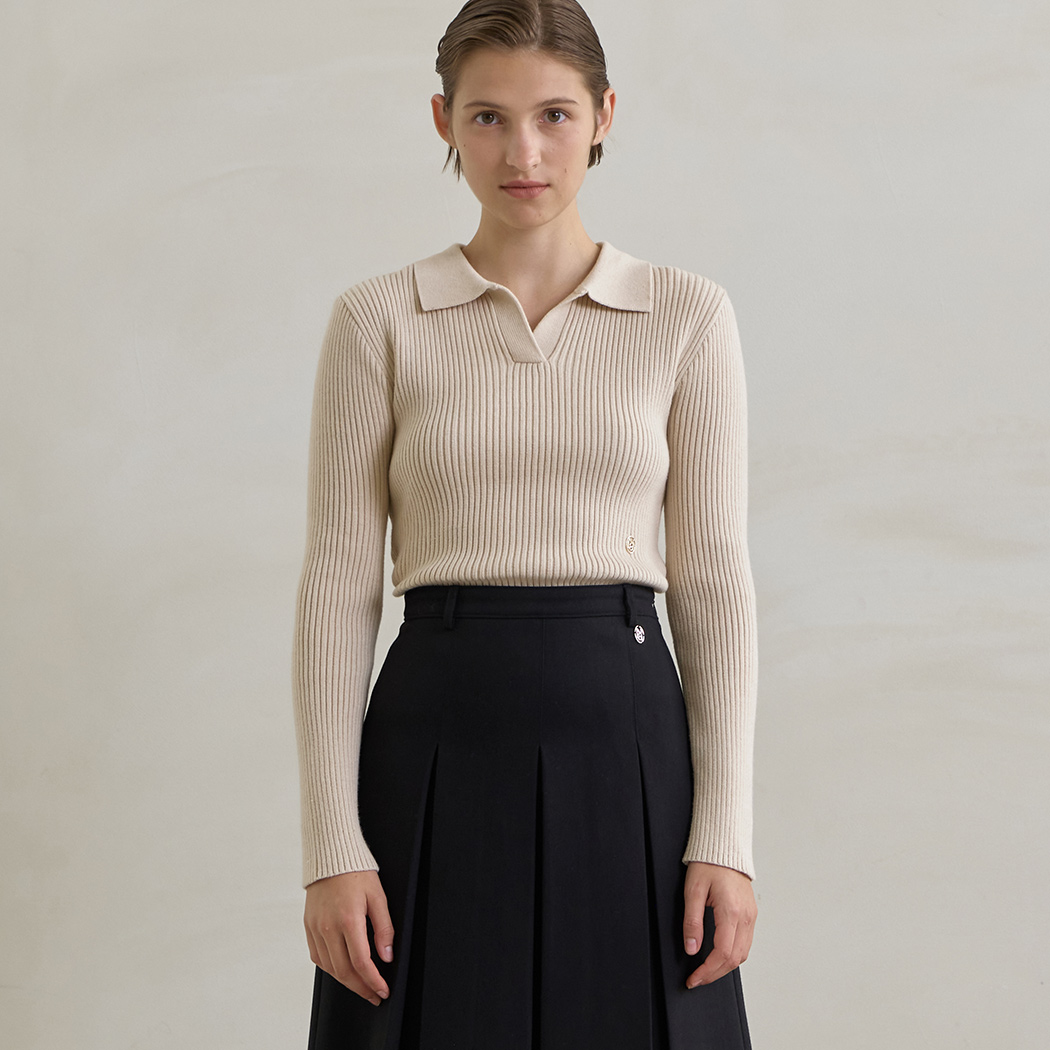 (T-6723) Soft Slim Golji Open Collar Knit