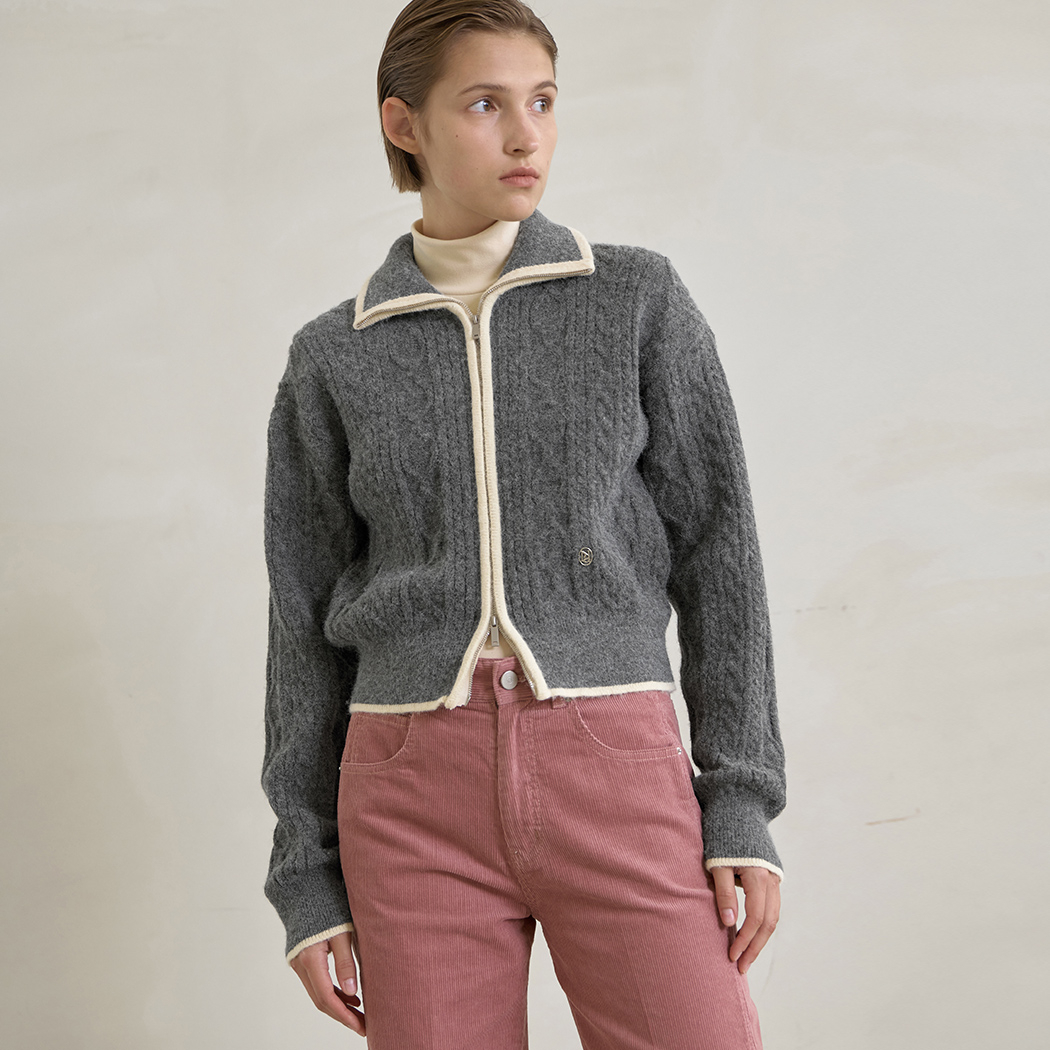 (CD-2078) Bellis Cable Knit Zip-up Cardigan