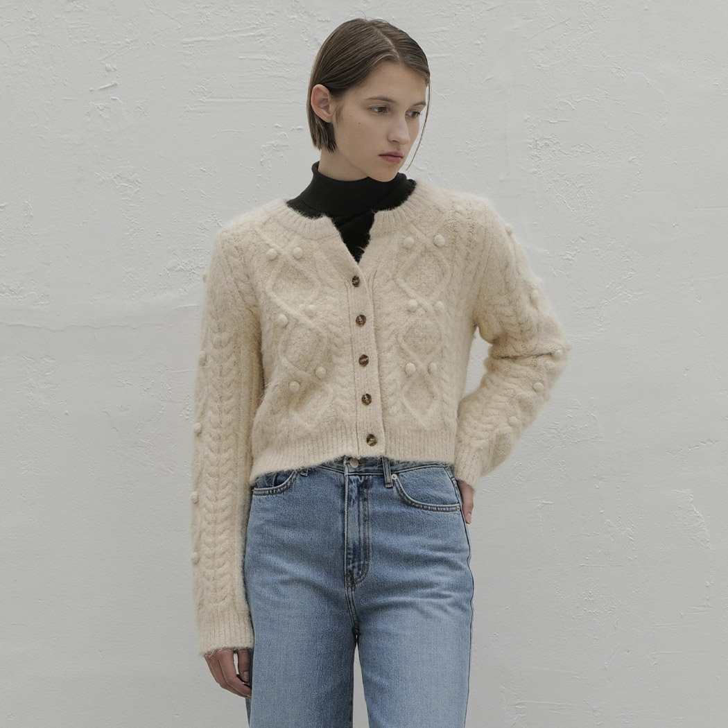 (CD-2086) Wool Hairy Fisherman Knit Cardigan