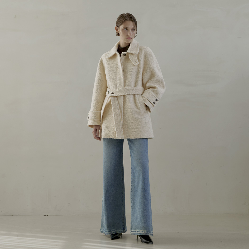 (CT-1427) Wool Buckle Half Belted Coat S