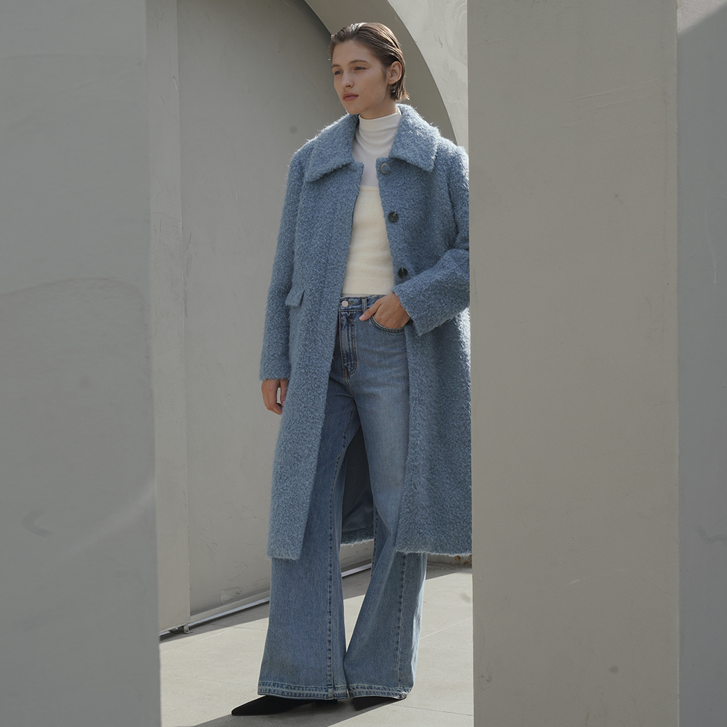 (CT-1430) Wool Hairy Buckle Long Coat