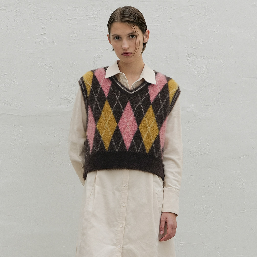 (VT-0248) Color Brush Argyle Knit Vest