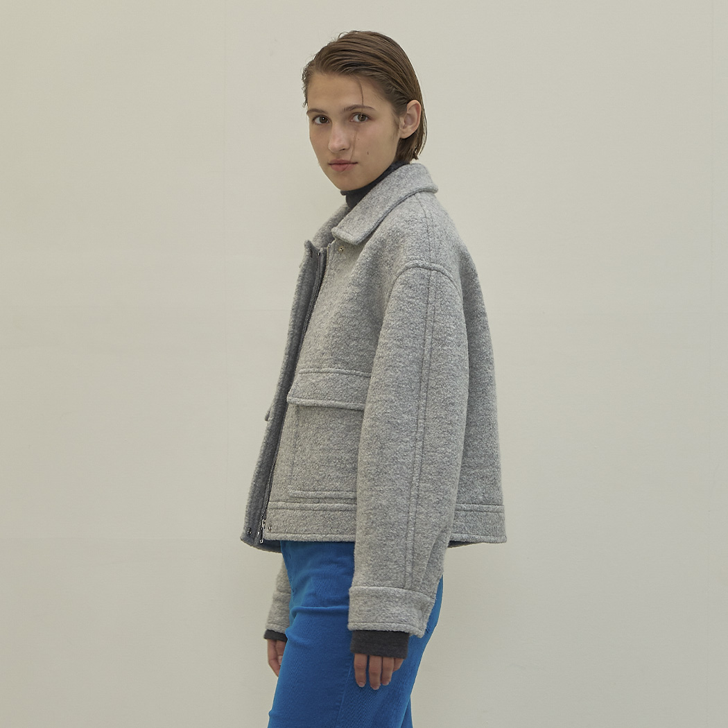 (JK-2881)Wool Buckle Big Pocket Trucker Jacket