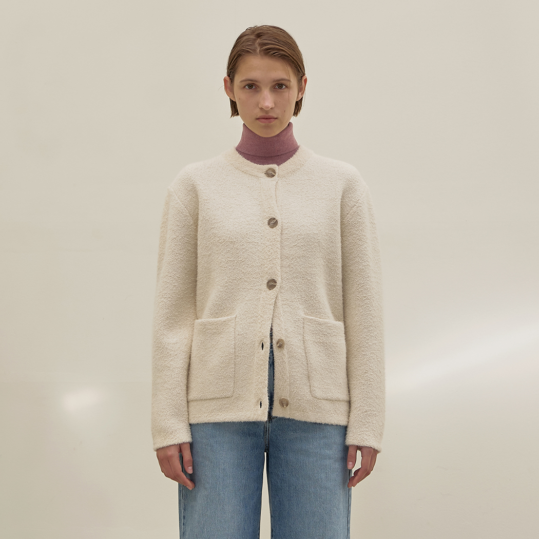 (JK-2885)Hairy Overfit Casual Knit Jacket