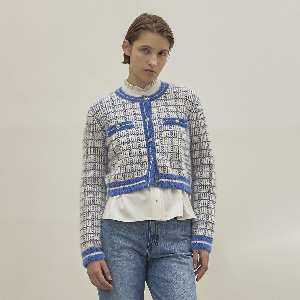 (CD-2083) Check Tweed Knit Cardigan