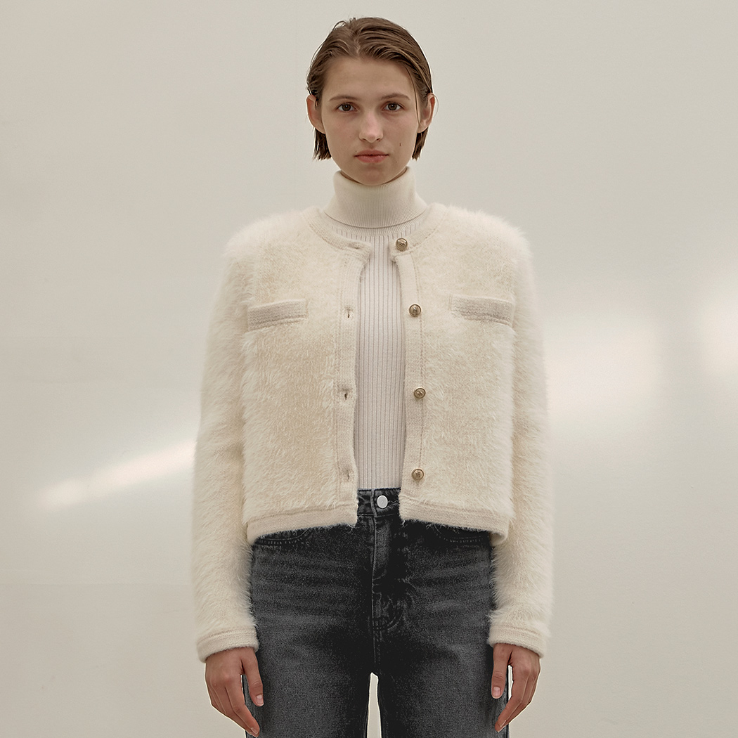 (JK-2886) Fake Angora Knit Jacket