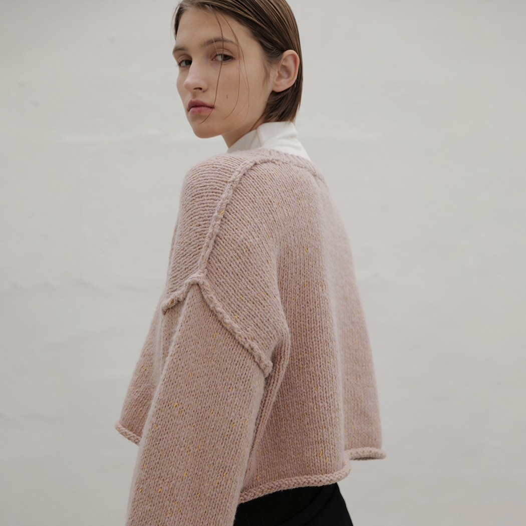 (T-6733)Multi-Hairy Loose-Fit Crop Knit