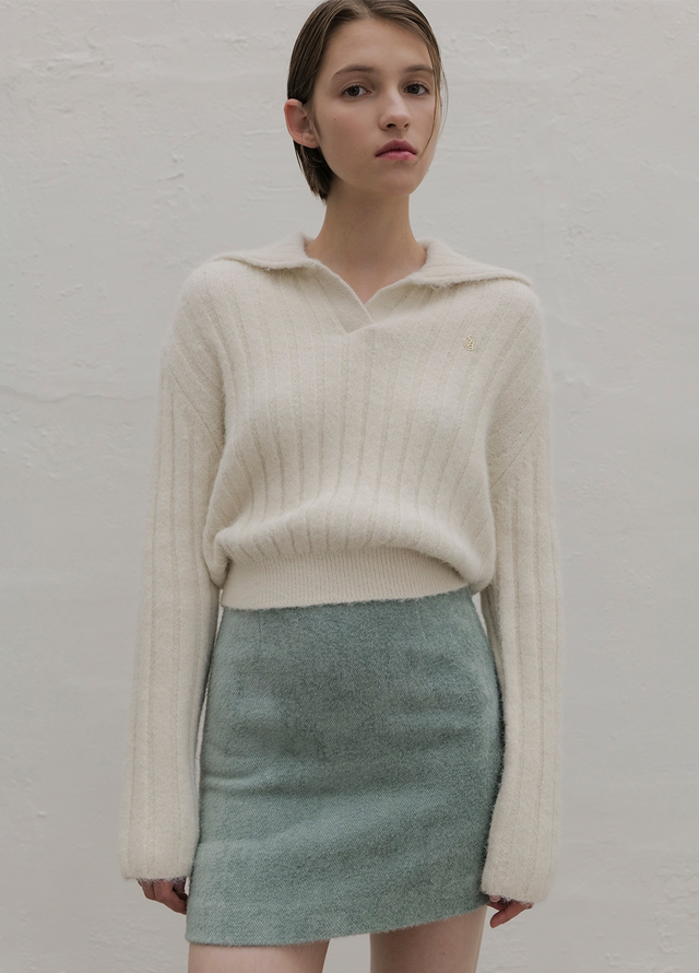 (T-6751)Signature Wool Half Neck Crop Knit Korea